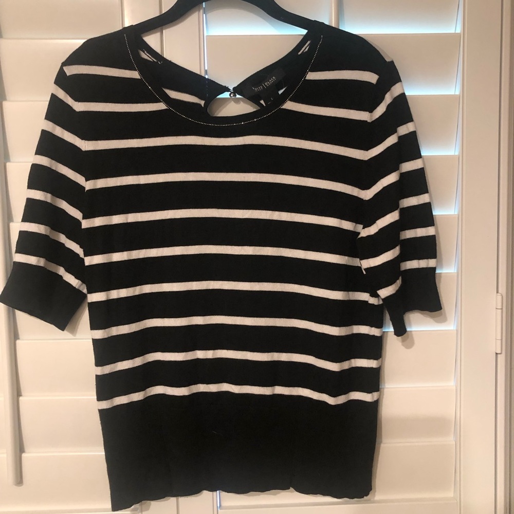 White House Black Market Sweater Black with white stripes short sleeve size Lrge